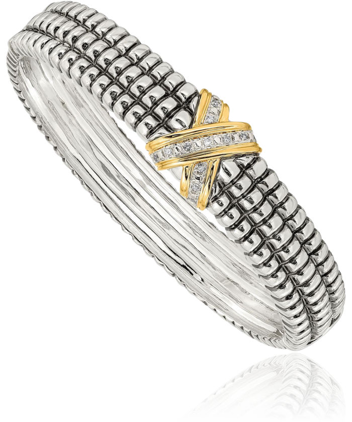 925 Sterling Silver Vintage Diamond Bangle Bracelet