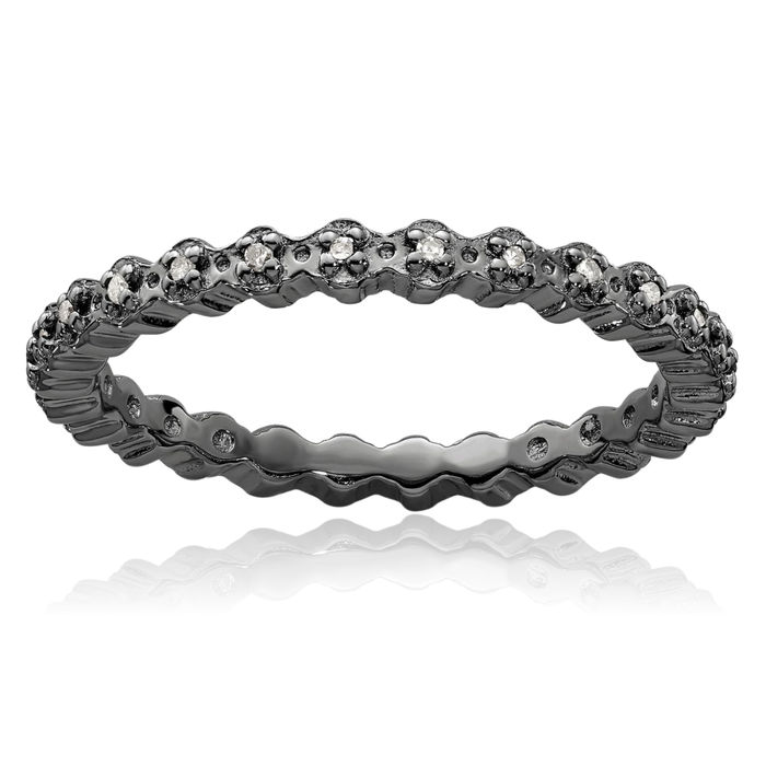 925 Sterling Silver Diamond Black Stacking Wedding Band Ring