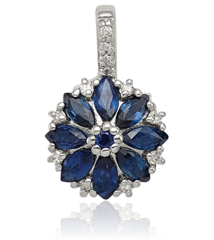 925 Sterling Silver Diamond Blue Sapphire Necklace Charm Gemstone Pendant