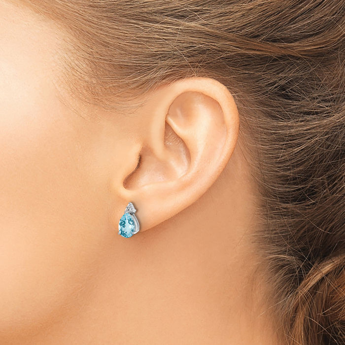 925 Sterling Silver Diamond Swiss Blue Topaz Stud Earrings