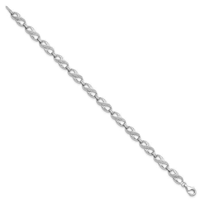 925 Sterling Silver Diamond Chain Tennis Charm Bracelet