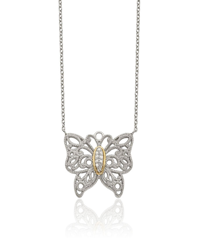 925 Sterling Silver Diamond Butterfly Wings Chain Necklace