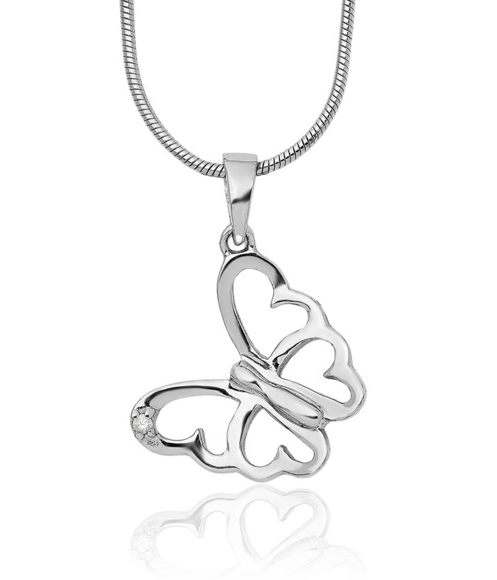 925 Sterling Silver Diamond Butterfly Wings Chain Necklace