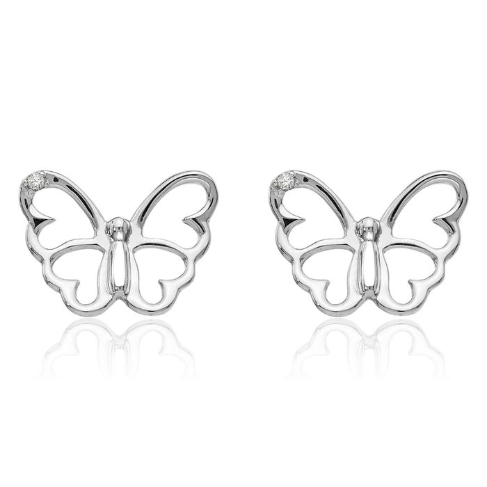 925 Sterling Silver Diamond Butterfly Wings Stud Earrings