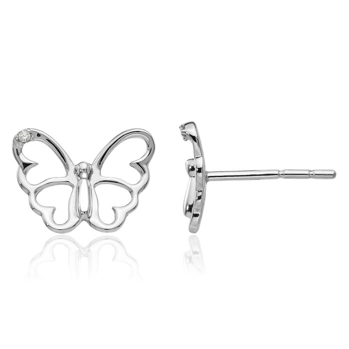 925 Sterling Silver Diamond Butterfly Wings Stud Earrings