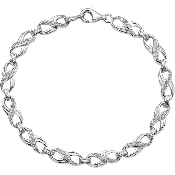 925 Sterling Silver Diamond Chain Tennis Charm Bracelet