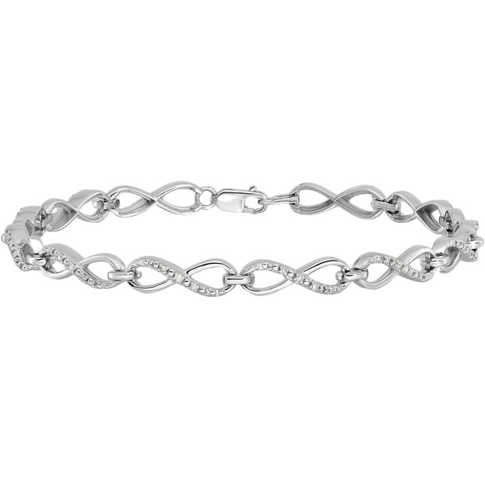 925 Sterling Silver Diamond Chain Tennis Charm Bracelet