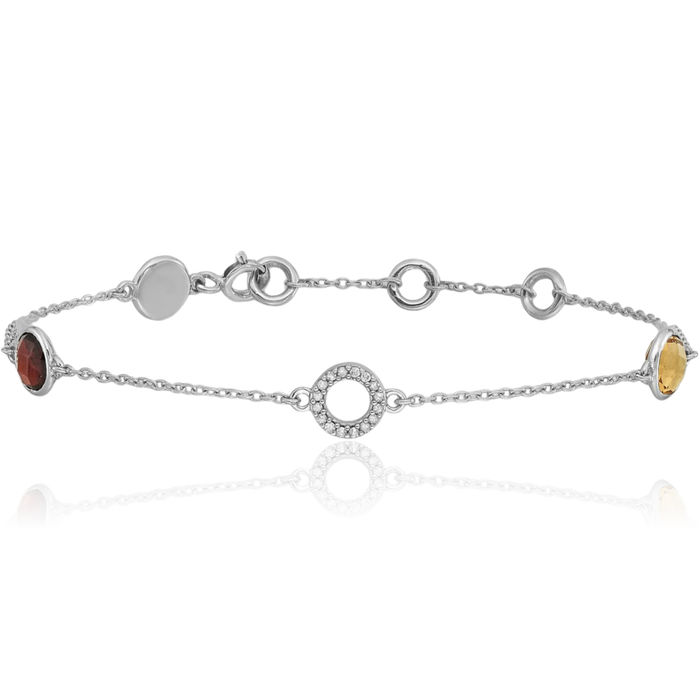 925 Sterling Silver Diamond Yellow Orange Citrine Red Garnet Chain Gemstone Tennis Bracelet