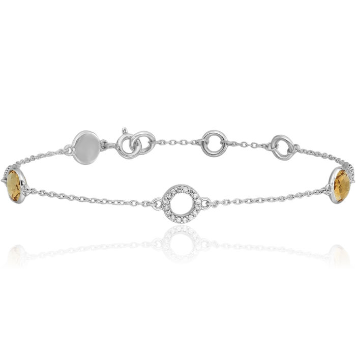 925 Sterling Silver Diamond Yellow Orange Citrine Chain Gemstone Tennis Bracelet