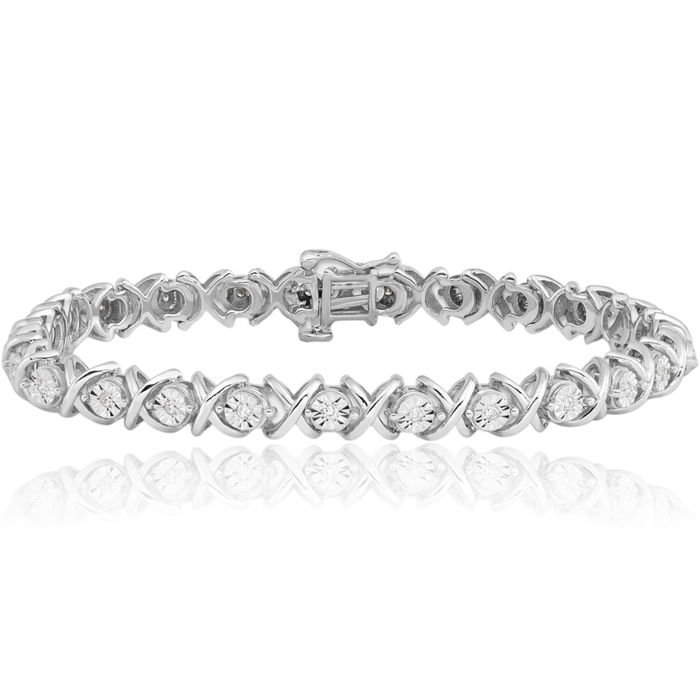 925 Sterling Silver Diamond Crisscross Tennis Bracelet