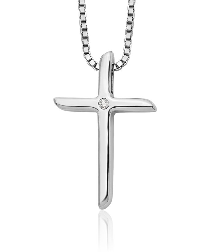 925 Sterling Silver Diamond Holy Cross Chain Necklace