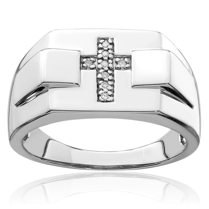 925 Sterling Silver Diamond Cross Custom Engraved Signet Ring Handmade Personalized Monogram Initial Letter Band