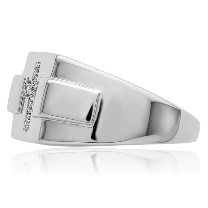 925 Sterling Silver Diamond Cross Custom Engraved Signet Ring Handmade Personalized Monogram Initial Letter Band