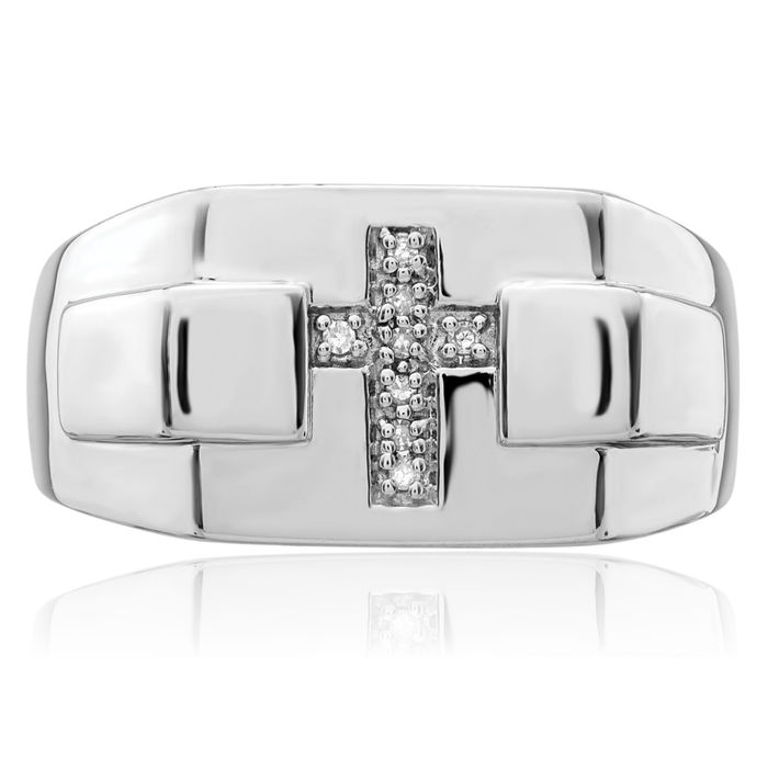 925 Sterling Silver Diamond Cross Custom Engraved Signet Ring Handmade Personalized Monogram Initial Letter Band