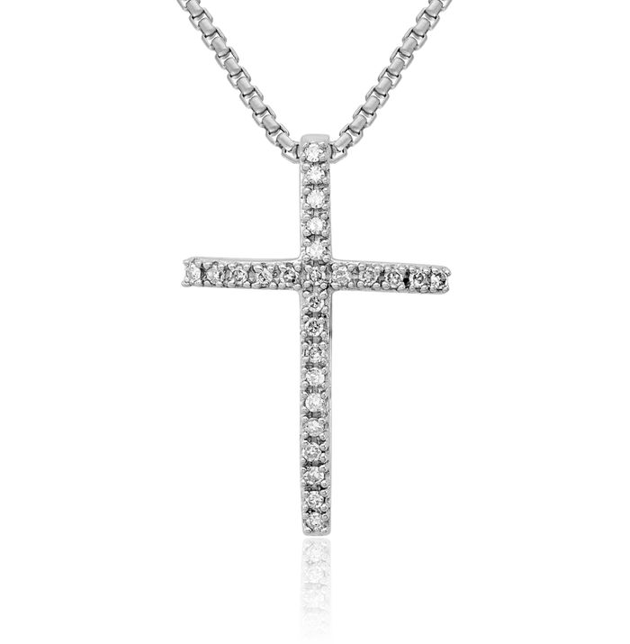 925 Sterling Silver Diamond Latin Mexican Holy Cross Floating Chain Slide Pendant Necklace Religious Jesus Christ Charm