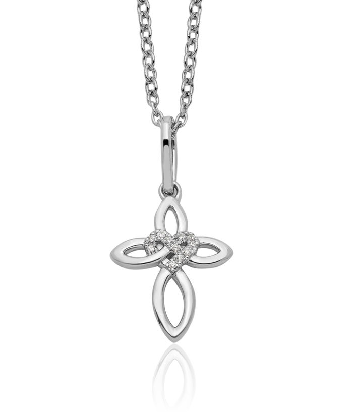 925 Sterling Silver Diamond Cross Heart Chain Necklace