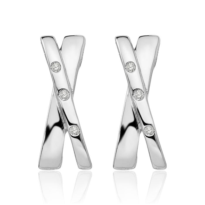 925 Sterling Silver Diamond Crossover Drop Dangle Earrings