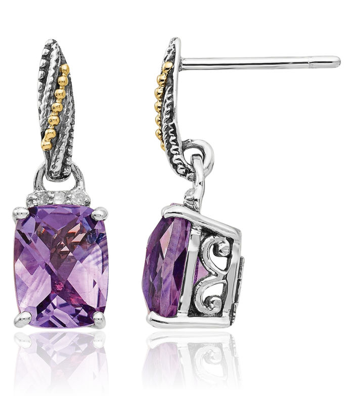 925 Sterling Silver Vintage Diamond Cushion-Cut Purple Amethyst Drop Dangle Earrings February Birthstone Jewelry