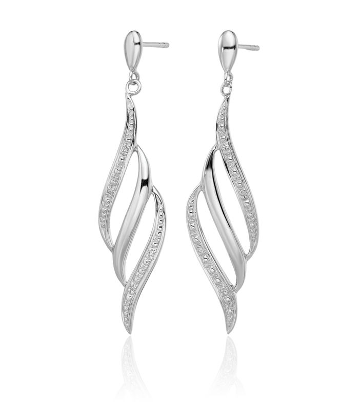 925 Sterling Silver Diamond Post Drop Dangle Earrings