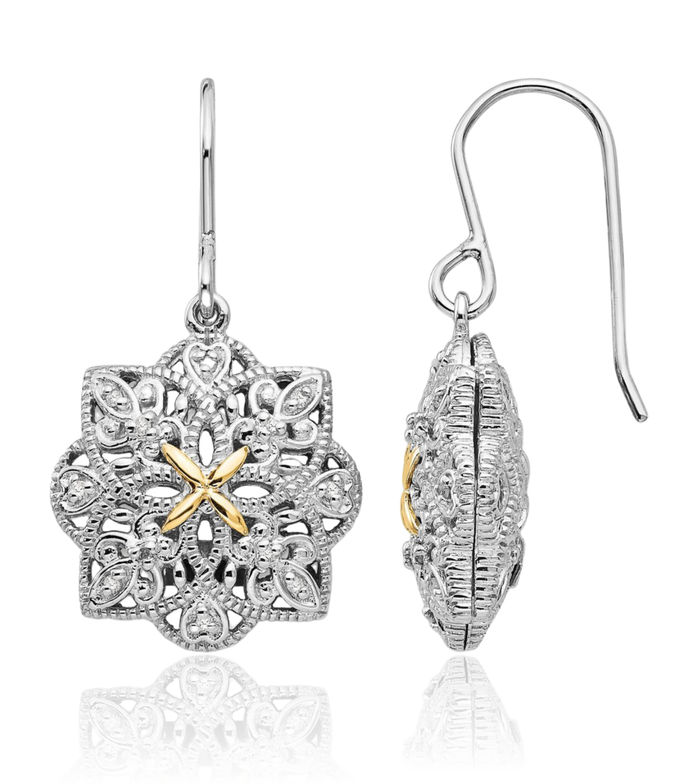 925 Sterling Silver Diamond Vintage Drop Dangle Earrings