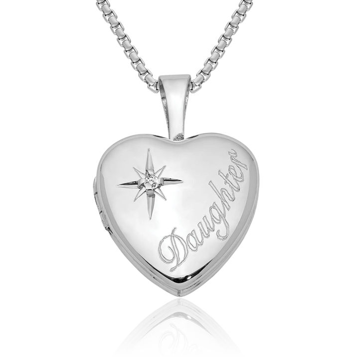 925 Sterling Silver Diamond Daughter Heart Personalized Photo Locket Necklace Picture Pendant Charm