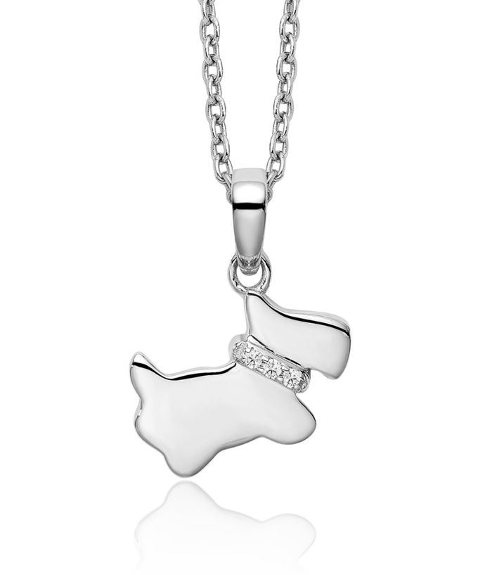 925 Sterling Silver Diamond Dog Chain Necklace