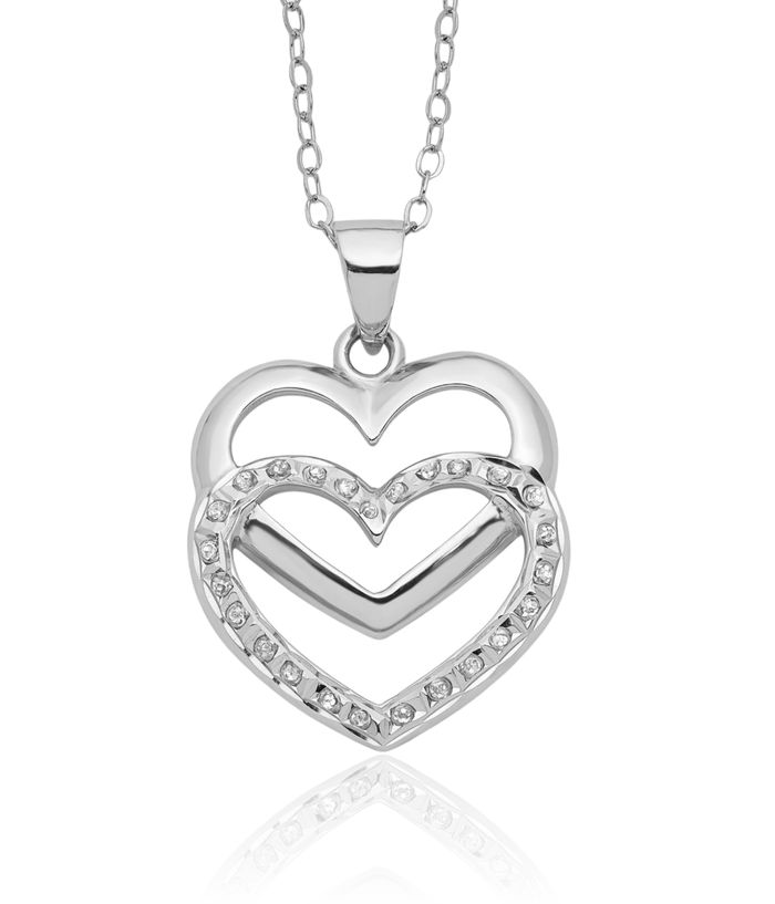 925 Sterling Silver Diamond Double Heart Necklace Love Pendant Friendship Charm Chain