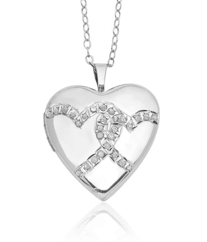 925 Sterling Silver Diamond Double Heart Personalized Photo Locket Necklace Chain