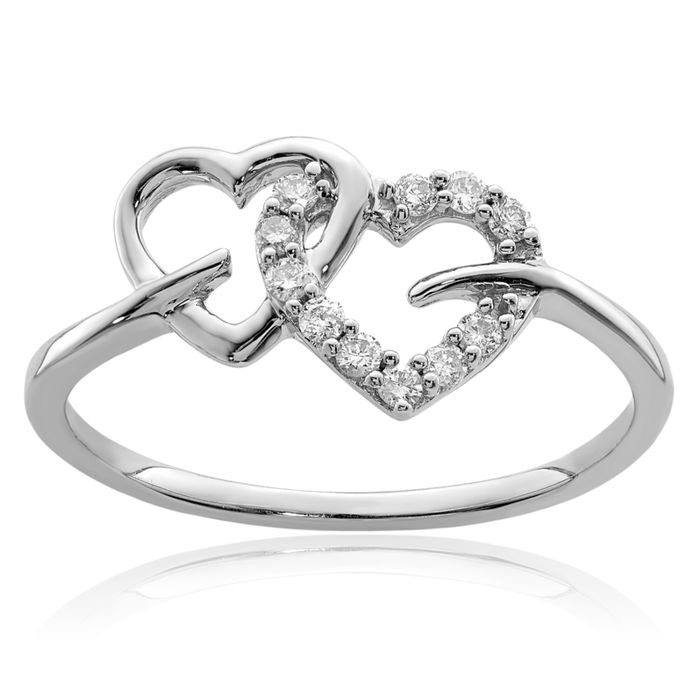925 Sterling Silver Diamond Double Heart Ring Love Band