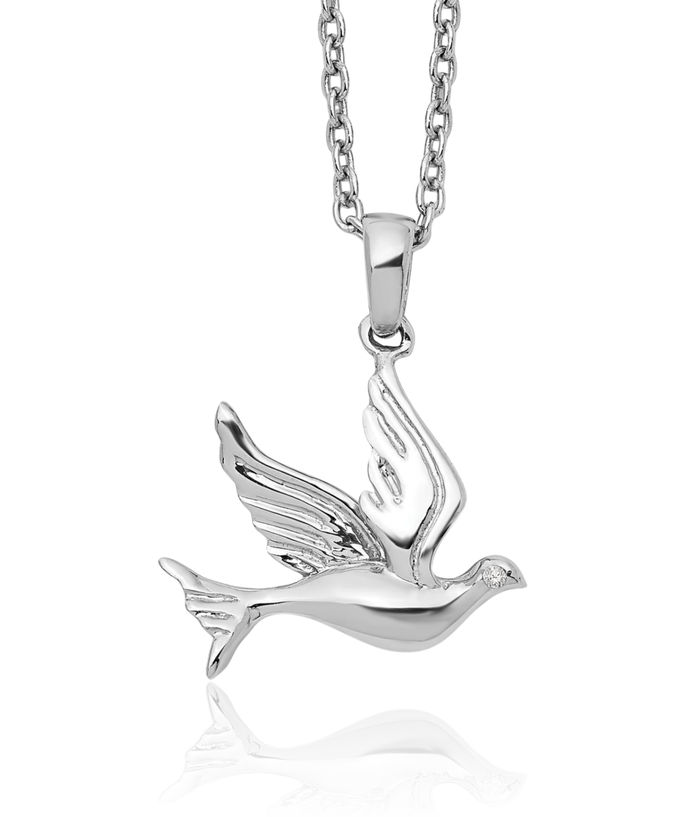 925 Sterling Silver Diamond Dove Symbol Peace Love Holy Spirit Bird Chain Necklace