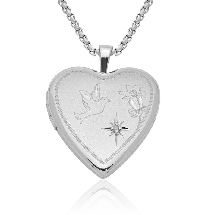 925 Sterling Silver Diamond Dove Symbol Peace Love Holy Spirit Flower Heart Personalized Photo Locket Necklace Picture Pendant Charm