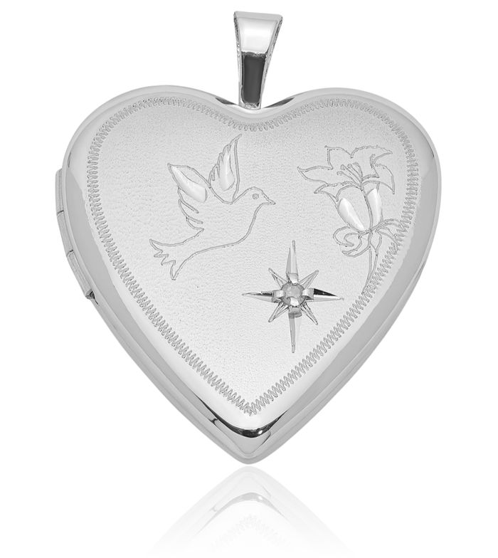 925 Sterling Silver Diamond Dove Symbol Peace Love Holy Spirit Flower Heart Personalized Photo Locket Necklace Picture Pendant Charm