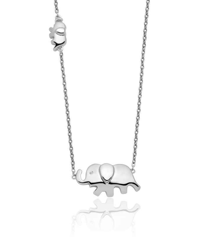 925 Sterling Silver Diamond Elephant Chain Necklace