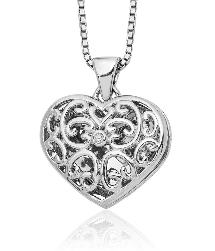 925 Sterling Silver Diamond Antique Filigree Heart Personalized Photo Locket Chain Necklace