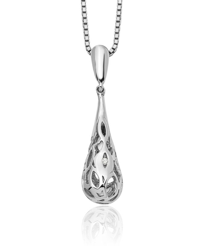 925 Sterling Silver Diamond Antique Filigree Teardrop Chain Necklace