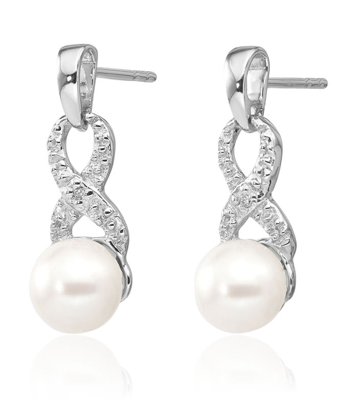 925 Sterling Silver Diamond Freshwater Cultured Pearl Drop Dangle Earrings June Birthstone Jewelry