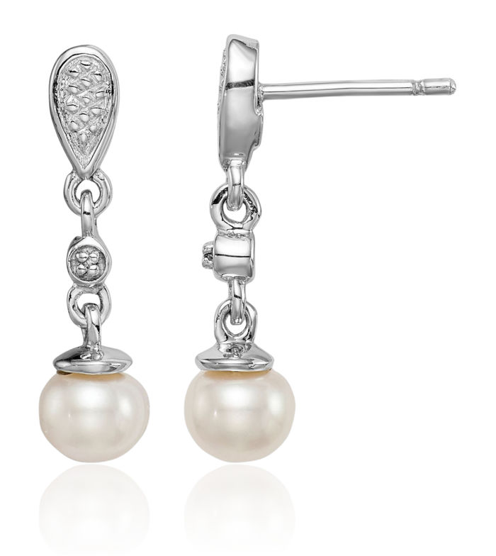 925 Sterling Silver Diamond Freshwater Cultured Pearl Drop Dangle Earrings June Birthstone Jewelry