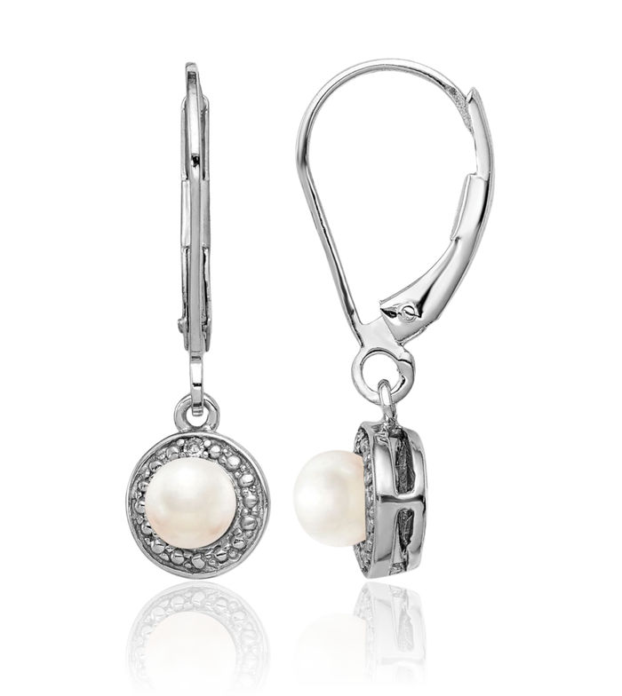 925 Sterling Silver Diamond Freshwater Cultured Pearl Drop Dangle Earrings June Birthstone Jewelry