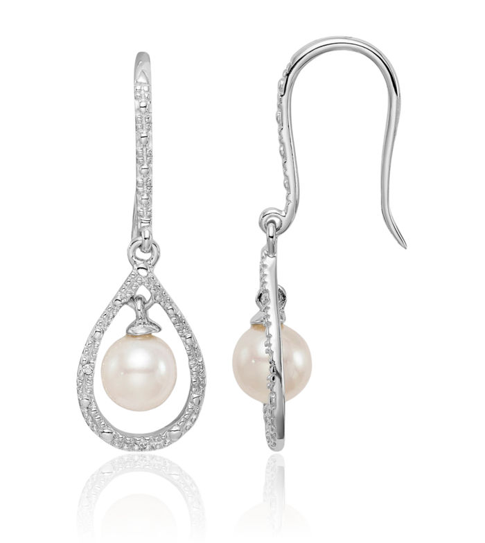 925 Sterling Silver Diamond Freshwater Cultured Pearl Drop Dangle Earrings June Birthstone Jewelry