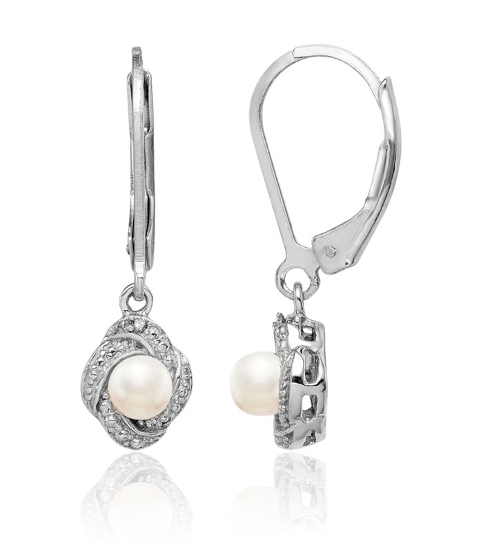 925 Sterling Silver Diamond Freshwater Cultured Pearl Drop Dangle Earrings June Birthstone Jewelry