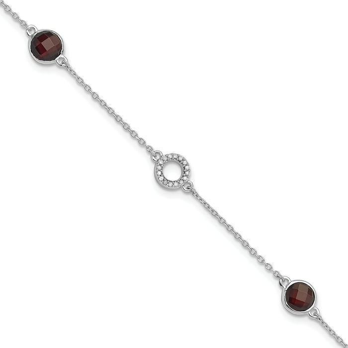 925 Sterling Silver Diamond Red Garnet Chain Gemstone Tennis Bracelet