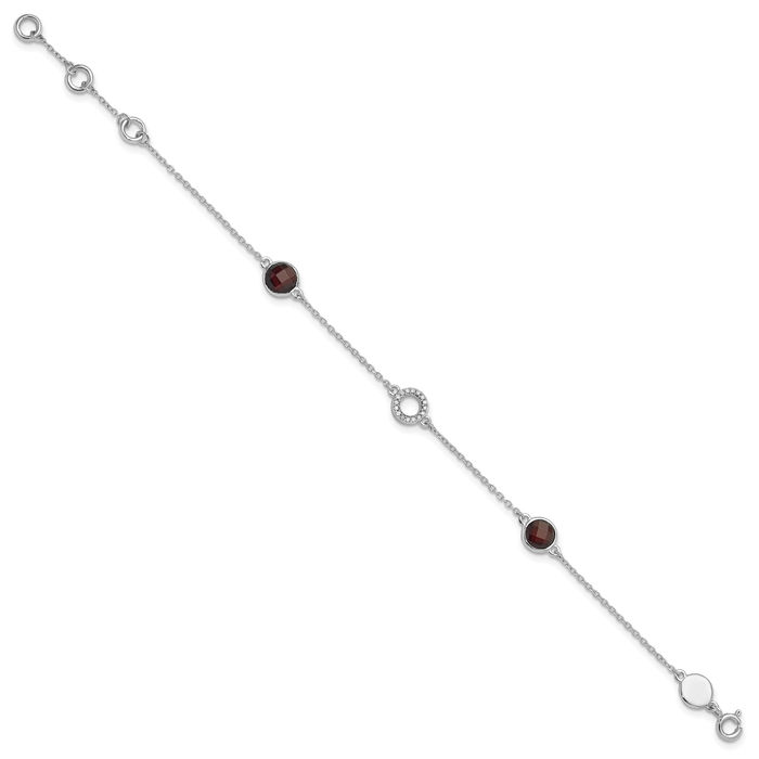 925 Sterling Silver Diamond Red Garnet Chain Gemstone Tennis Bracelet