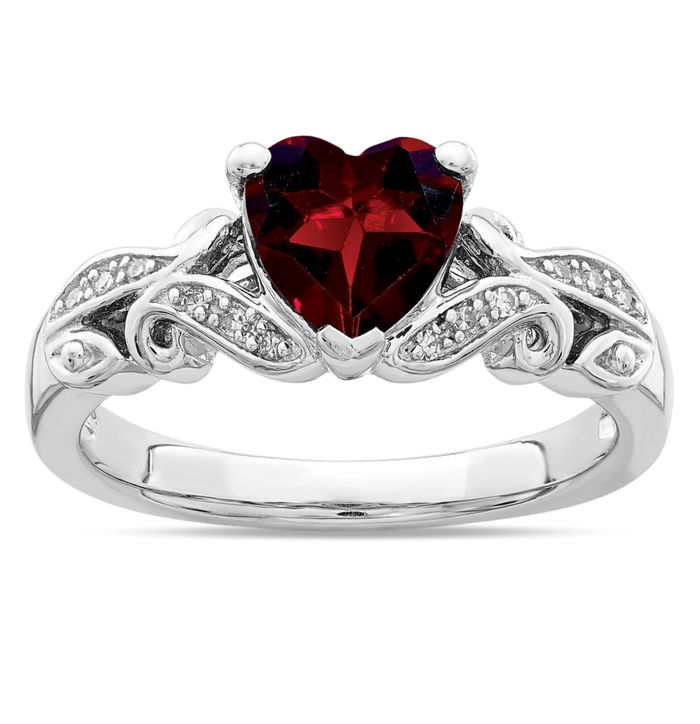 925 Sterling Silver Diamond Red Garnet Ring Gemstone Band January Birthstone Jewelry