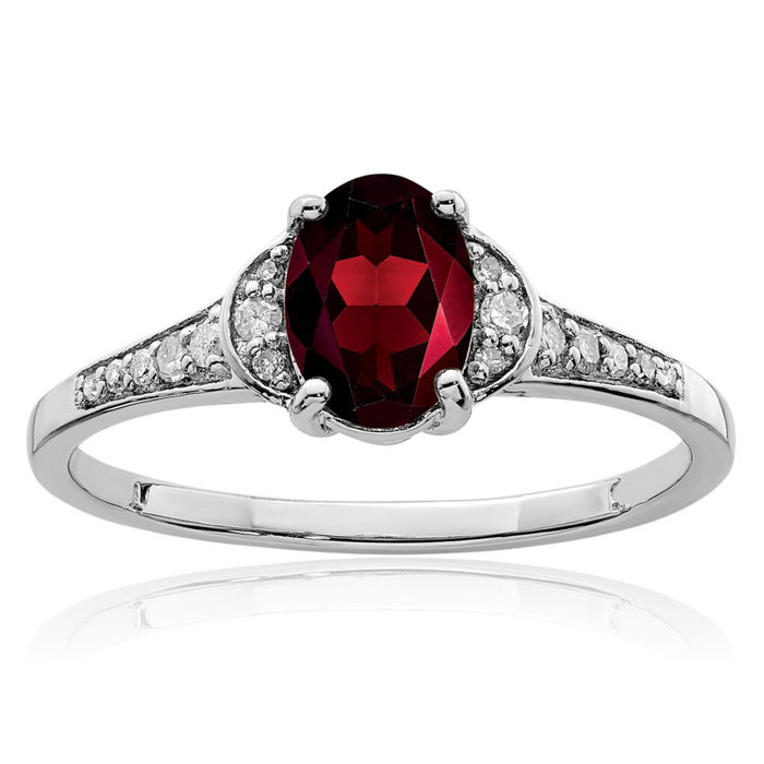 925 Sterling Silver Diamond Red Garnet Ring Gemstone Band