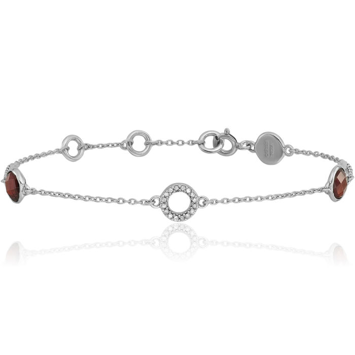 925 Sterling Silver Diamond Red Garnet Chain Gemstone Tennis Bracelet