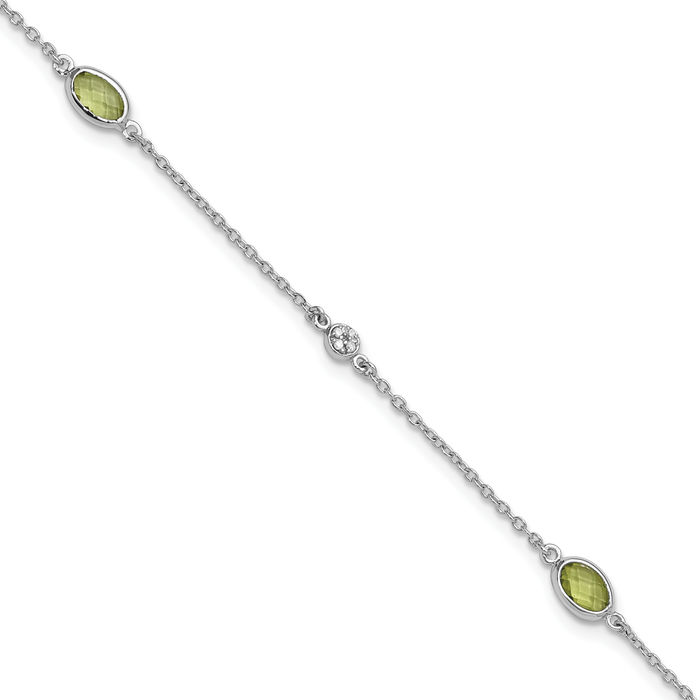 925 Sterling Silver Diamond Peridot Tennis Bracelet - Picture 10 of 12