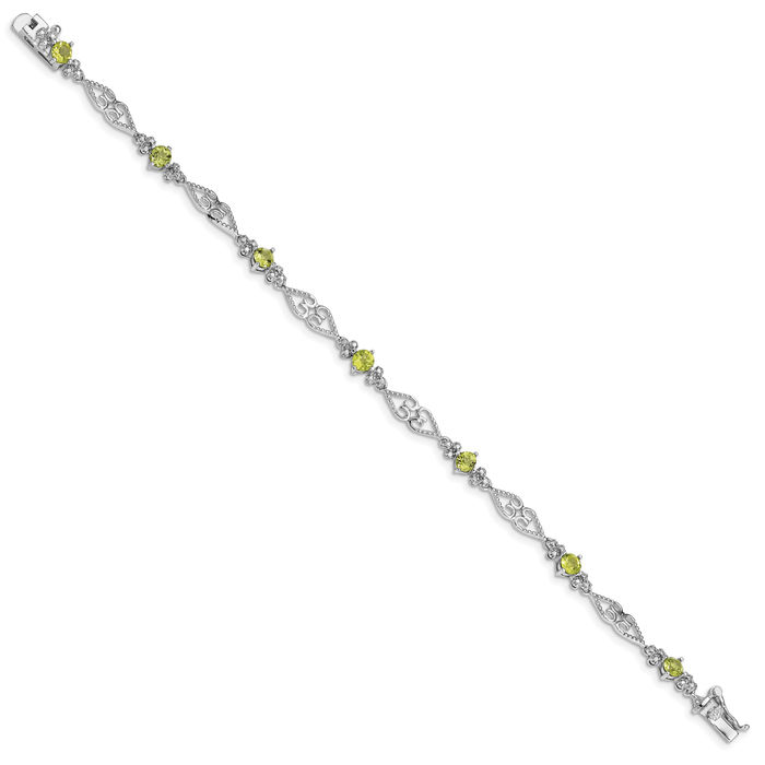 925 Sterling Silver Diamond Green Peridot Chain Tennis Charm Bracelet