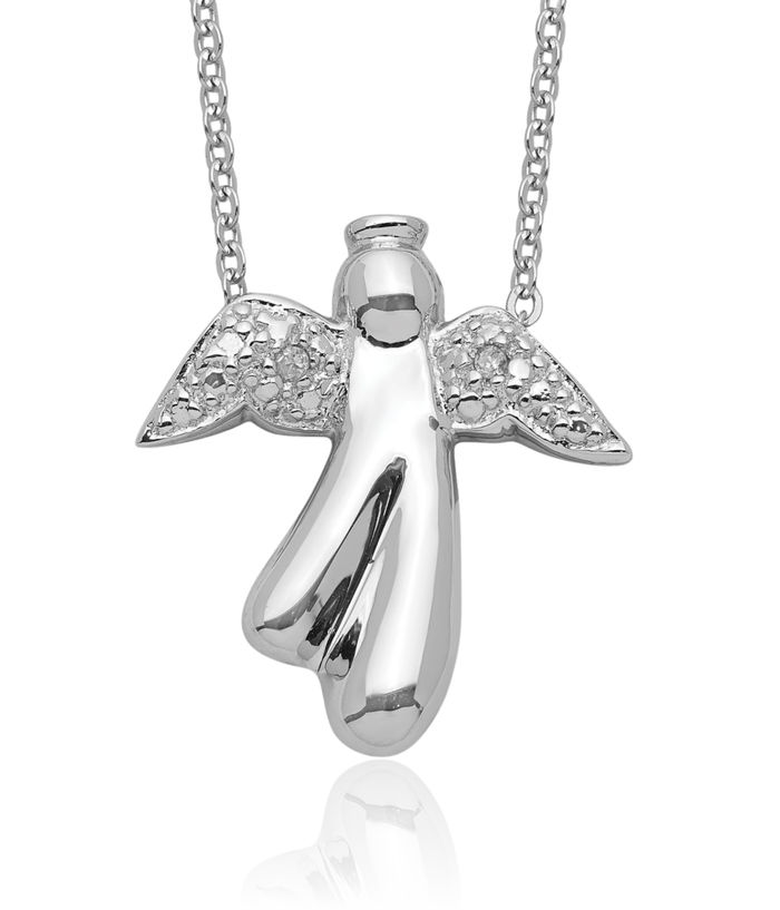 925 Sterling Silver Diamond Guardian Angel Wings Chain Necklace