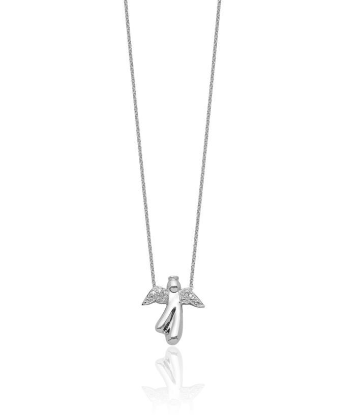 925 Sterling Silver Diamond Guardian Angel Wings Chain Necklace