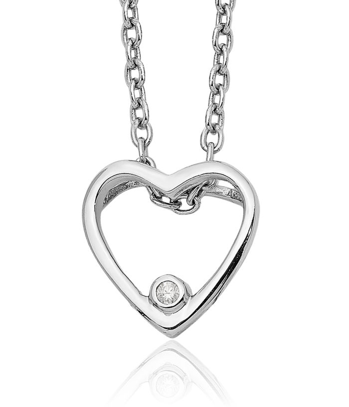 925 Sterling Silver Diamond Heart Chain Necklace